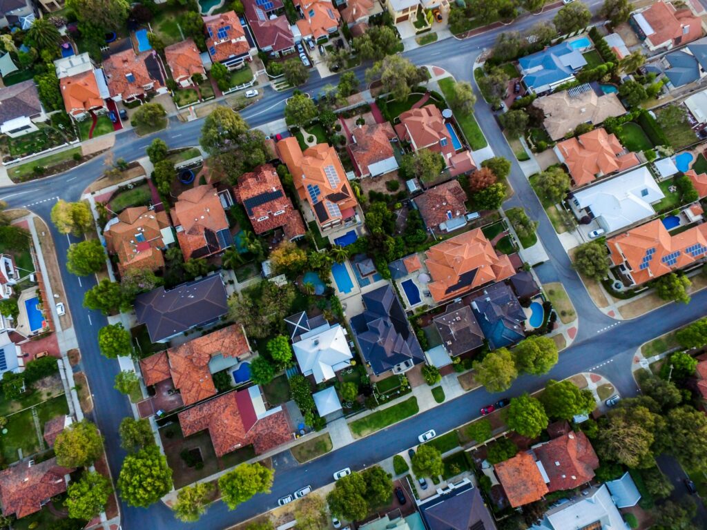 top view photo of houses in a neighborhood